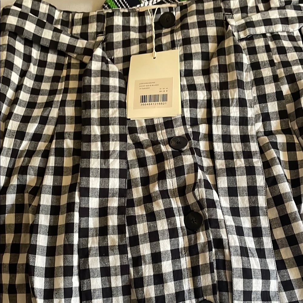 Sezane Black and White Checkered Midi Skirt